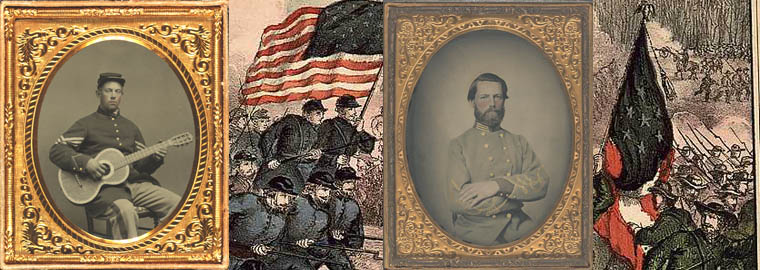 collage: civil war solider photos and battle print