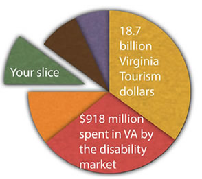 pie chart showing $918 million spent by the disability market in VA each year.